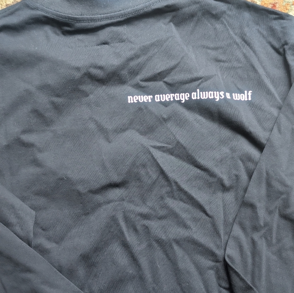 NEW WITH TAGS WOLFPAK Gothic Black Long Sleeve Shirt with White Text